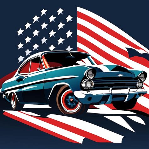 Premium Vector | Isolated vintage car with american flag digital art