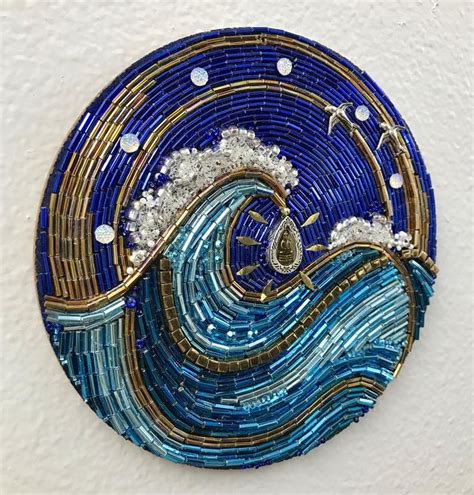 Tranquility - Beaded Mosaic Art - Ocean Wave Wall Hanging with Buddha ...