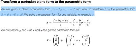 linear algebra - Converting Plane Equation from Cartesian Form to Parametric Form. - Mathematics ...