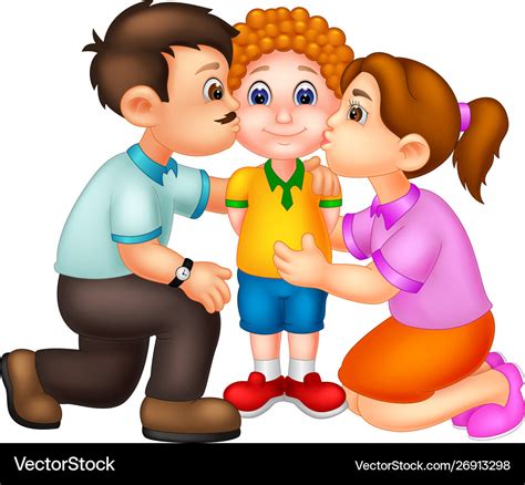 Funny Dad And Mom Kissing Her Son Cartoon Vector Image | The Best Porn Website