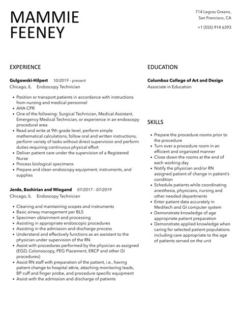 Endoscopy Technician Resume Samples | Velvet Jobs