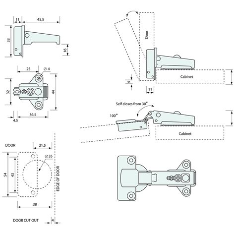 Self Closing Concealed Hinge Stainless Steel 56.5mm