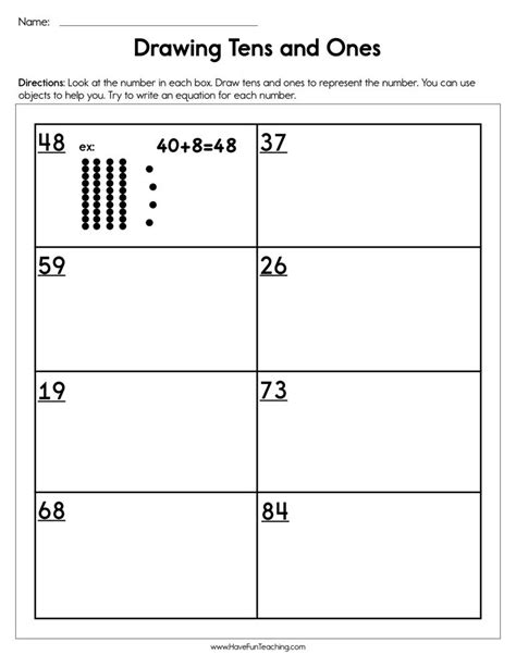 Drawing Tens and Ones Worksheet by Teach Simple