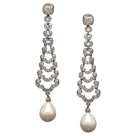 Vintage Natural Pearl and Diamond Earrings, circa 1950 For Sale at 1stDibs