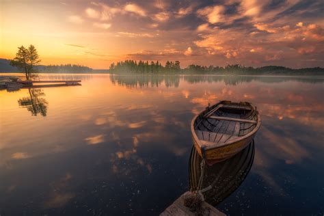 Boat In Silent Lake Nature Sunset, HD Nature, 4k Wallpapers, Images, Backgrounds, Photos and ...