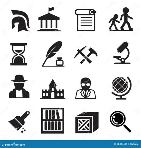 Archaeology Icons Black & White Sticker Set Big Cartoon Vector ...