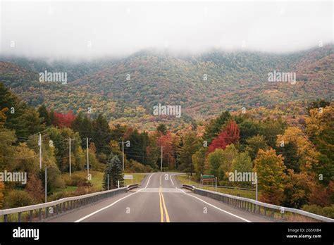 Road with autumn foliage, in the Catskill Mountains, New York Stock ...