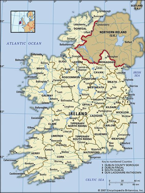 Ireland map with cities. Ireland geographical facts - World atlas