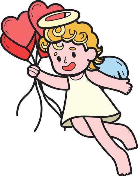 Hand Drawn Cupid with heart balloons illustration 16532947 Vector Art ...