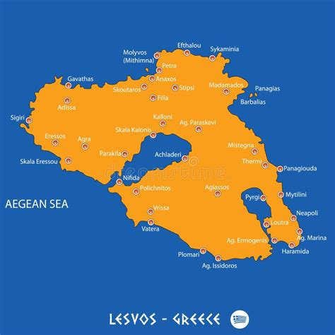 Island of Lesvos in Greece Map on White Background Stock Vector - Illustration of cartography ...