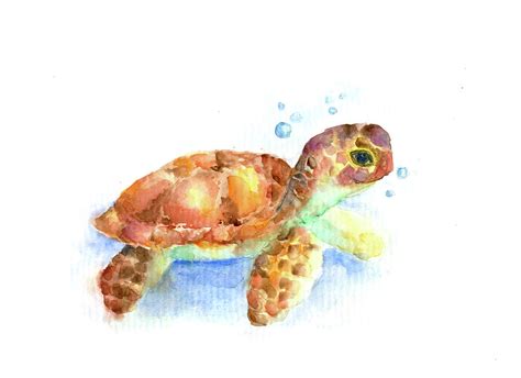 Baby Turtle, Nautical Nursery Art, Sea Life Turtle Painting Painting by Watercolor Poetry - Pixels