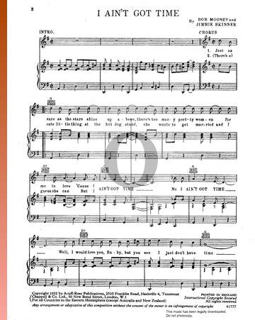 I Ain't Got Time (Jimmie Skinner) Piano Sheet Music - OKTAV