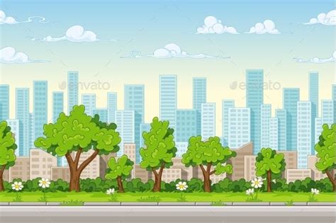 Seamless Cartoon City Background | City cartoon, City background, Anime ...