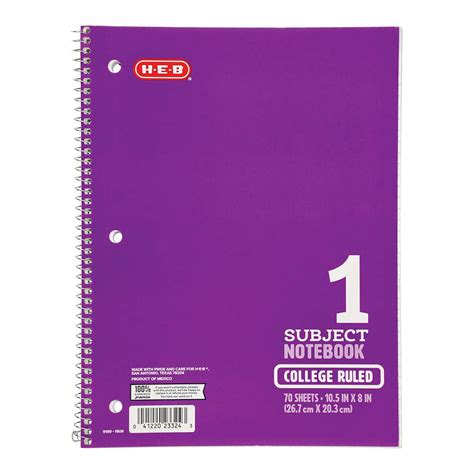 H-E-B 1 Subject College Ruled Spiral Notebook - Purple - Shop Notebooks at H-E-B