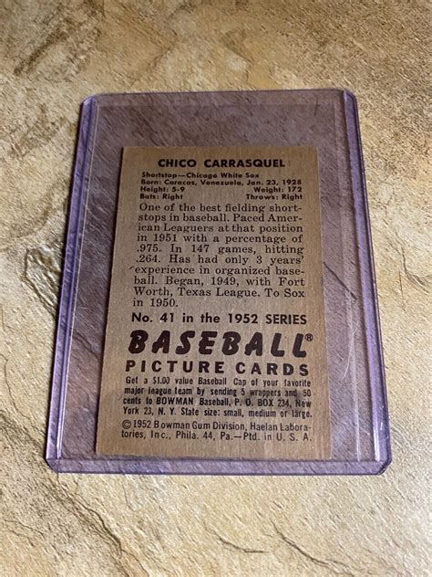 1952 Bowman Baseball Chico Carrasquel #41 (White Sox) VG+ | eBay