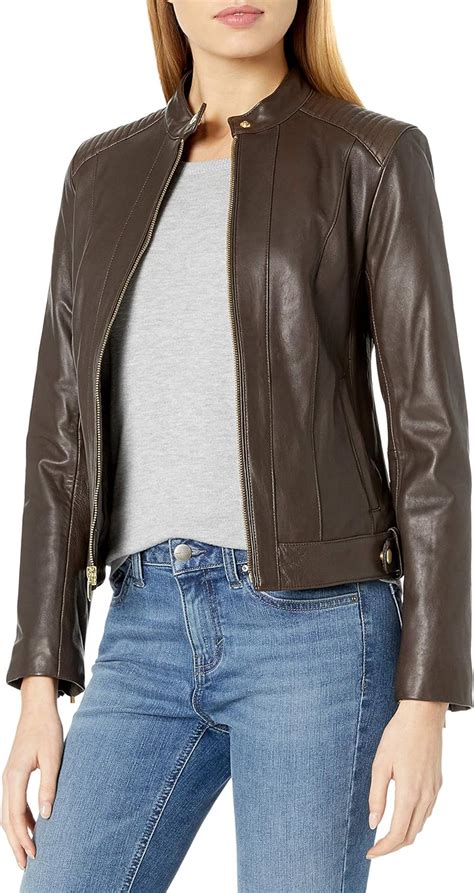 Cole Haan Women's Leather Racer Jacket with Quilted Panels: Buy Online at Best Price in UAE ...