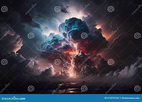 Dramatic Storm Clouds with Lightning Strikes and Dark Atmosphere. Giant Storm with Heavy Dark ...