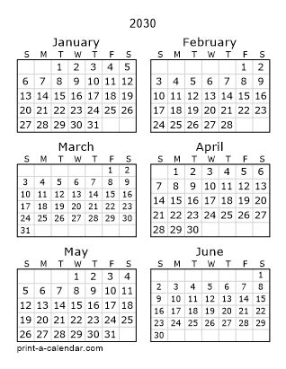 Download 2030 Printable Calendars