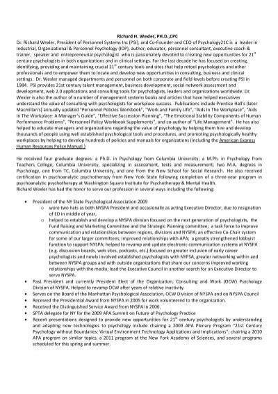 Richard H. Wexler, PH.D.,CPC Dr. Richard Wexler, President of ...