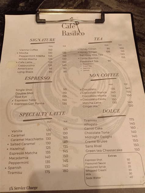 Menu at Cafe Basilico, Davao City