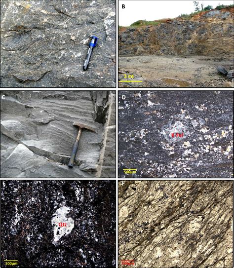 (A) and (B) Field photographs showing occurrence of felsic volcanic ...