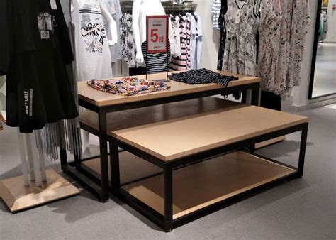 2 Layer Retail Clothing Display Shelves Wood Nesting Table MDF + Oak Veneer