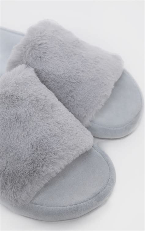 Grey Fluffy Slippers | Nightwear & Onesies | PrettyLittleThing