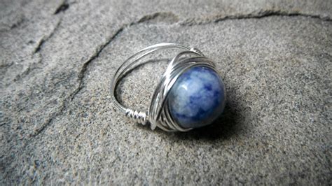 Blue Sodalite Ring Silver Ring Blue Stone Ring Wire Wrapped