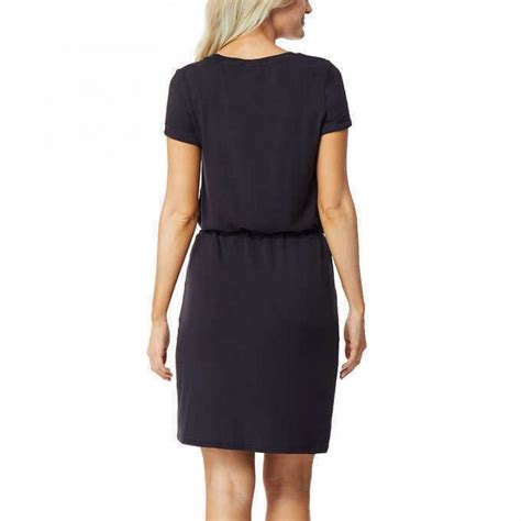 32 Degrees Women's Short Sleeve Drawstring Waist Luxe Knit Dress Medium Black