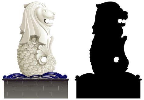 Free Vector | Merlion and its silhouette on white background