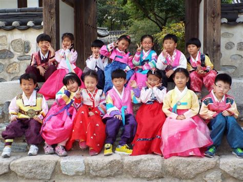 Group of Children Dressed in Hanbok, Traditional Korean Dress at ...