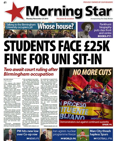 the front page of morning star newspaper