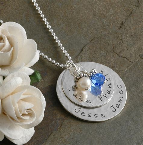 Mothers Necklace Hammered Personalized Hand Stamped - Etsy