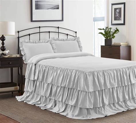 HIG 3 Piece Ruffle Skirt Bedspread Set King-Light.Gray Color 30 inches Drop Ruffled Style Bed ...