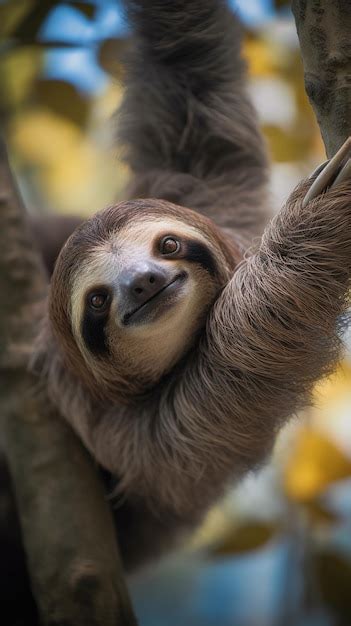 Premium AI Image | A sloth hanging on a branch