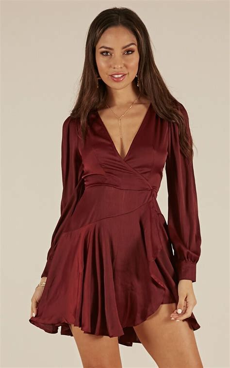 Casino Nights Dress In Wine Sateen | Showpo | Night dress, Dresses, Casino dress