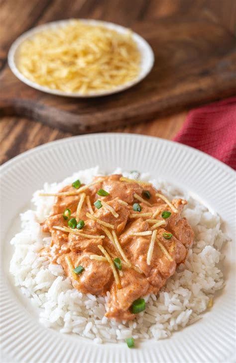 Brazilian Strogonoff in Plate with Rice and Potato Straw. Stock Image ...