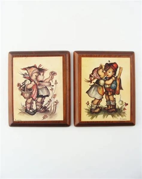 VINTAGE HUMMEL STYLE Wood Wall Plaques by Evans Set of 2 Boy Girl Decor ...