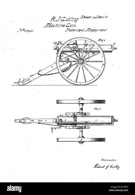 Richard Gatling's patent for the 'Gatling Gun'. RICHARD J. GATLING ...