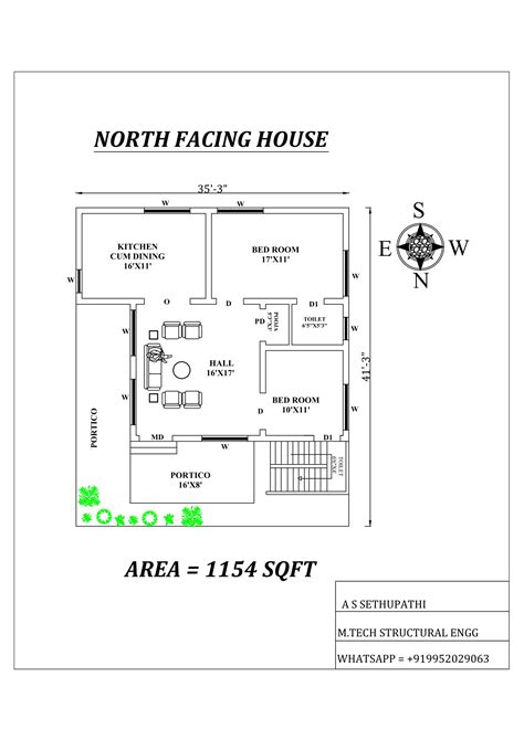 36x36 North Facing House Design As Per Vastu Shastra Is Given In This ...