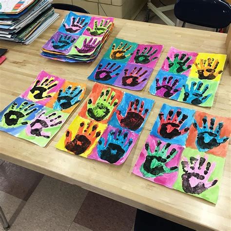 First graders finishing up their Andy Warhol inspired hand artwork to ...