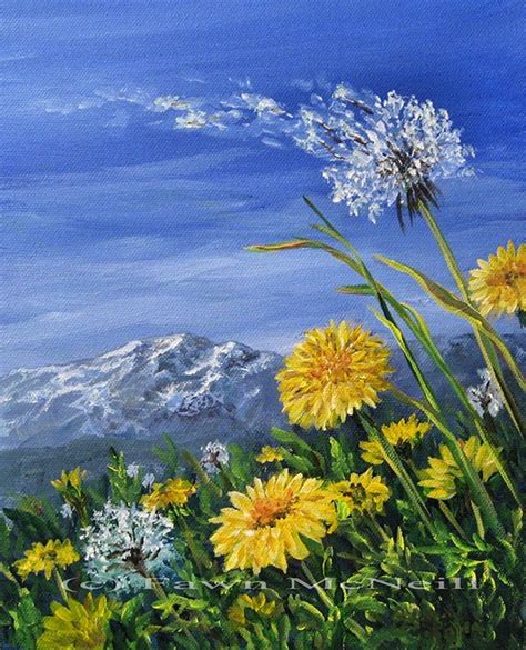 Fawn's Paintings: Dandelion Daze, wildflowers, mountain landscape | Mountain landscape painting ...