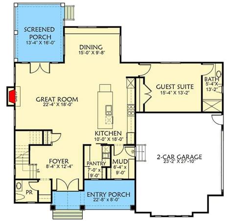 Two-Story 4 Bedroom Craftsman House (Floor Plan)