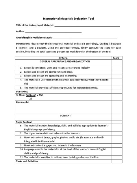 Instructional Materials Evaluation Tool (Final) | PDF | Educational Assessment | Learning Styles