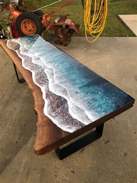 INCREDIBLE Live Edge Walnut Ocean Bench | Etsy Resin Furniture, Types Of Furniture, Diy ...