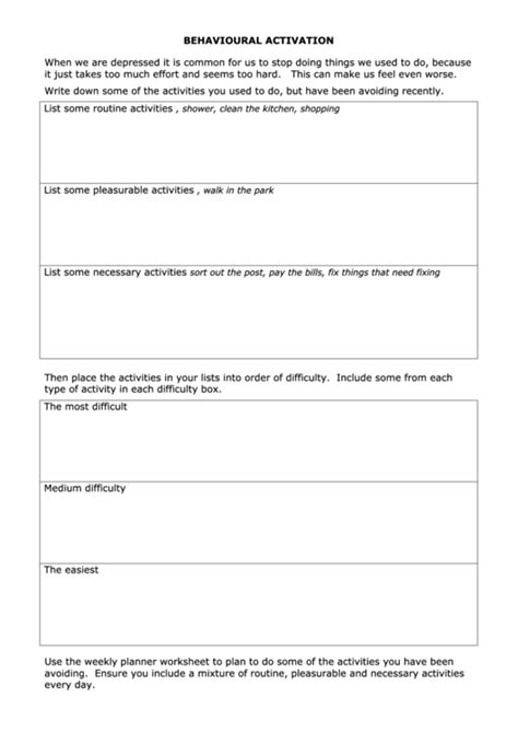 Behavioral Activation Worksheets