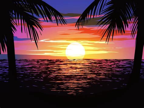 Beach Sunset Scene Illustration 3428309 Vector Art at Vecteezy