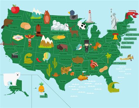 The U.S.: 50 States (Cartoon Version) - Map Quiz Game | Map quiz, 50 states, Cartoon