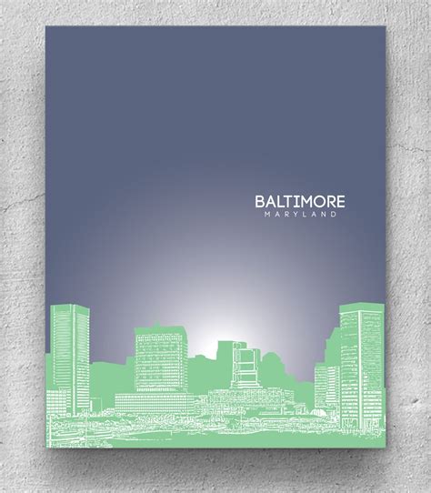 Skyline City Art / Baltimore Maryland Skyline / Home Office - Etsy