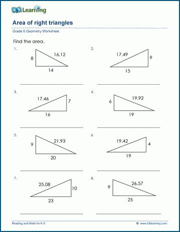 Area of right triangles worksheets | K5 Learning